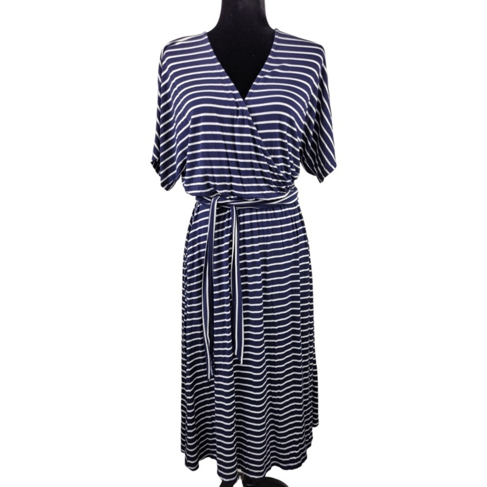 ✅ Gap navy white stripe stretch casual Dress with belt size S